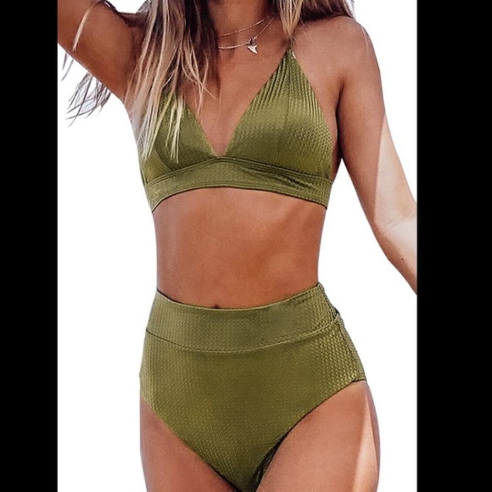 Olive high waisted bikini swimsuit triangle swim